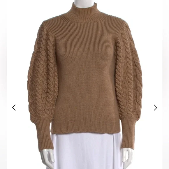 Caroline Constas Camel Merino Wool Cable Knit Sweater